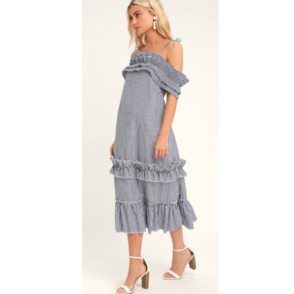Lulus Dresses & Skirts - Lulu's striped ruffle midi dress